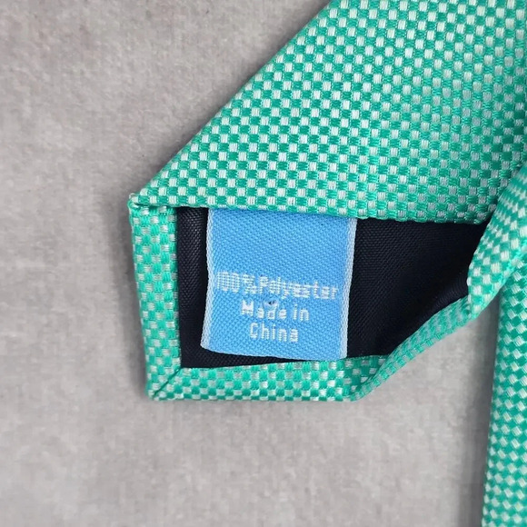 Countess Mara Green Silver Checker Weave Stripe Geometric Men's Neck Tie NWOT - Picture 5 of 6